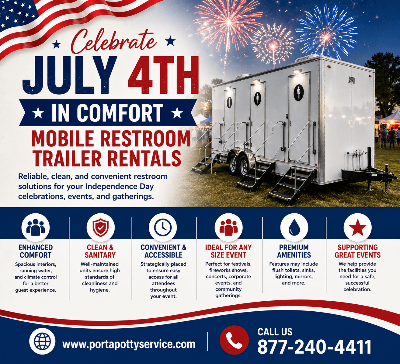 Mobile Restroom Trailer Rentals Support Comfortable July 4th Celebrations