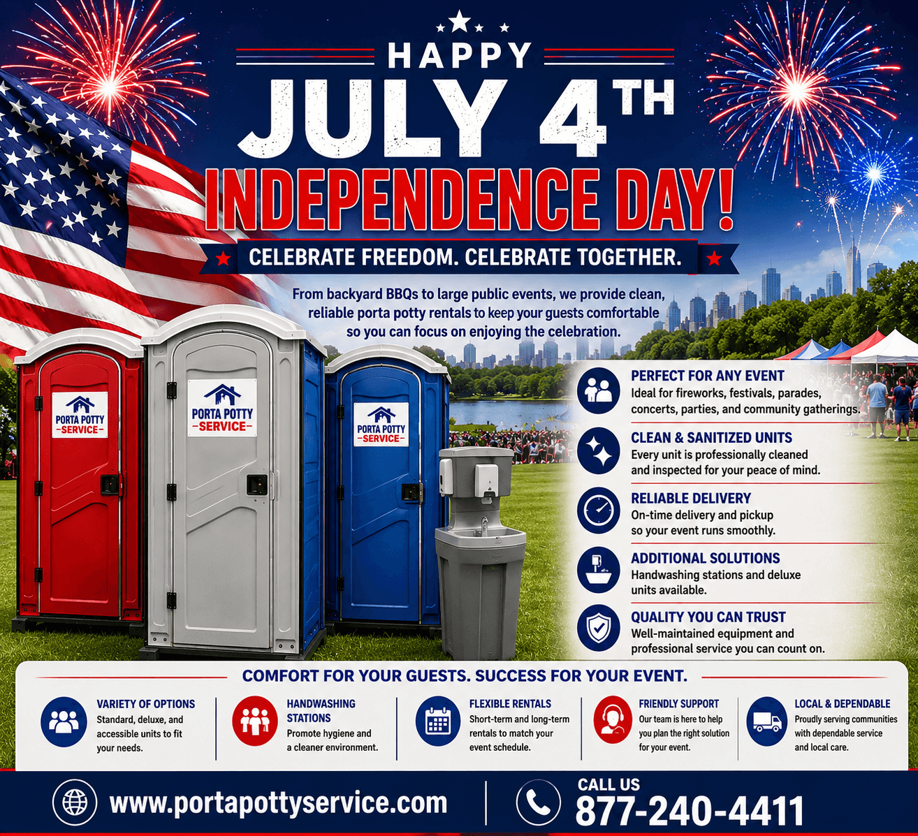July 4th Independence Day Porta Potty Rentals for Safe, Comfortable, and Successful Celebrations