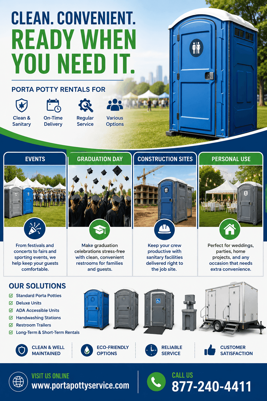 Porta Potty Rentals for Events, Graduation Celebrations, Construction Sites, and Personal Use